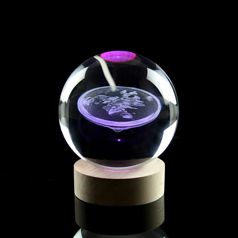 Flat Earth Model Crystal Ball with Colorful LED Base Night Light Souvenir Birthday Gift Office Home Decoration 241206