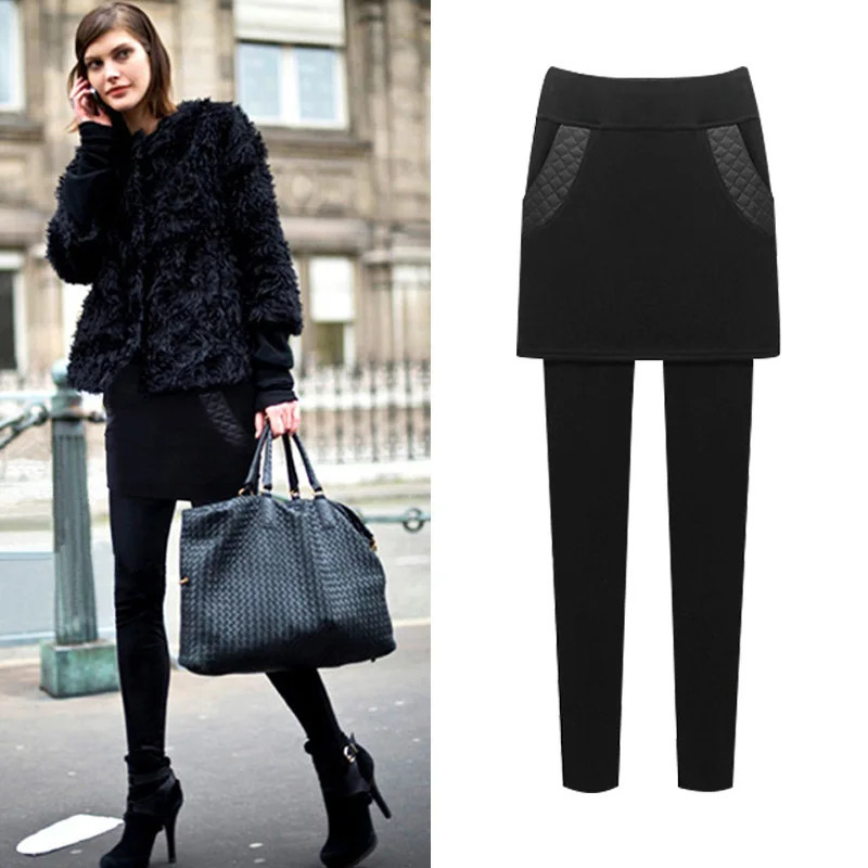 M-6XL Plus size velvet thick winter warm wool leg womens coat fake two-piece high waist push up legion 241206