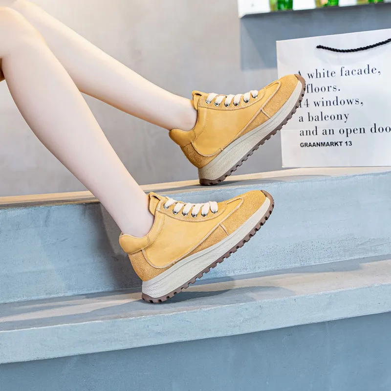 AIYUQI Women's Sneakers Genuine Leather Vintage Forrest Gump Shoes Women Platform Lace-up Women German Training Shoes