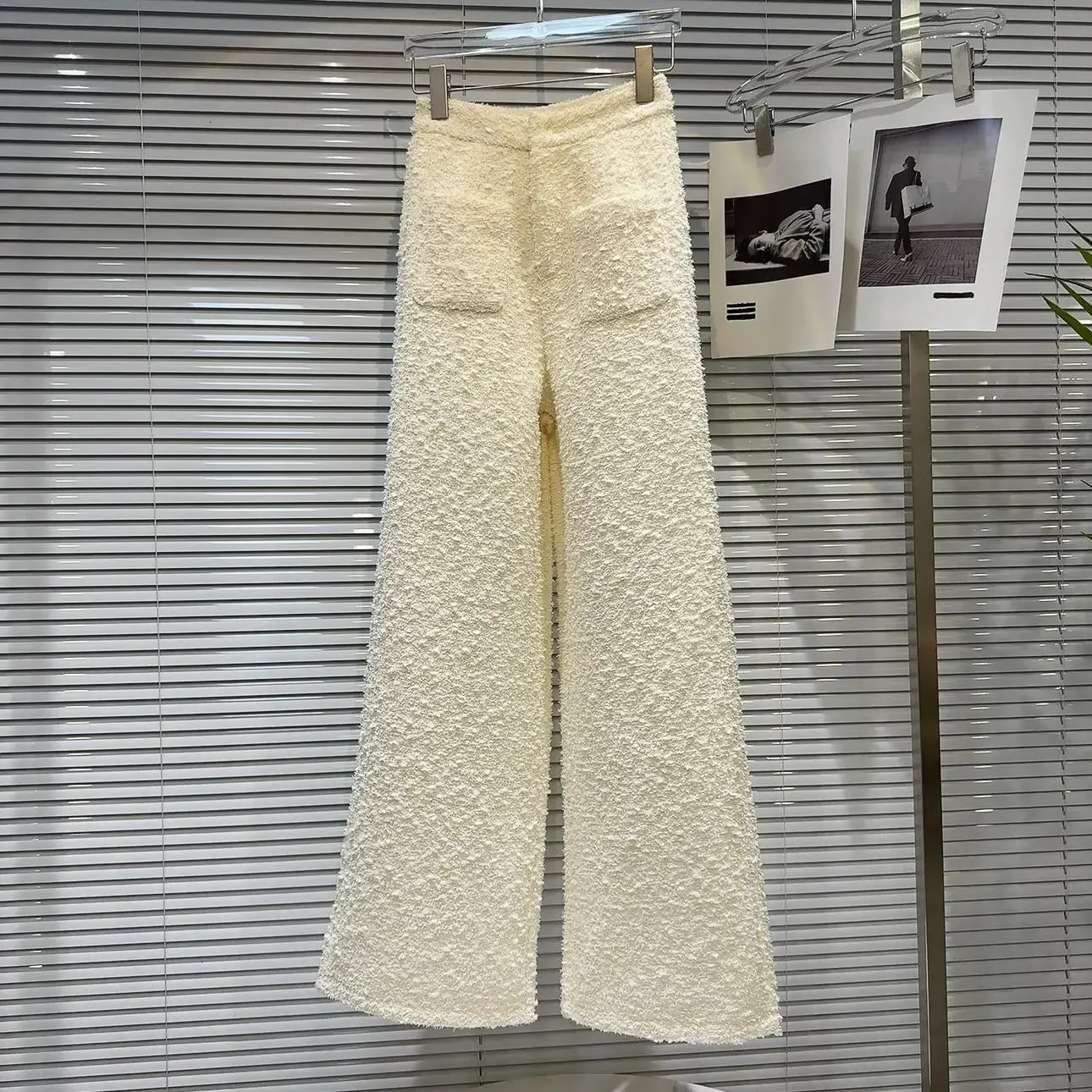 Elegant Straight Trousers Sets Office Ladies 2024 Autumn Tweed Pocket Short Jacket Pants Two Piece Outifits 241202