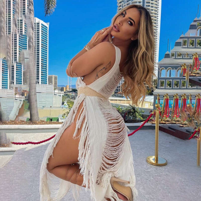 Beach European and American knitted tassel irregular long skirt bikini swimsuit outerwear 2024 new casual versatile fashion clothing