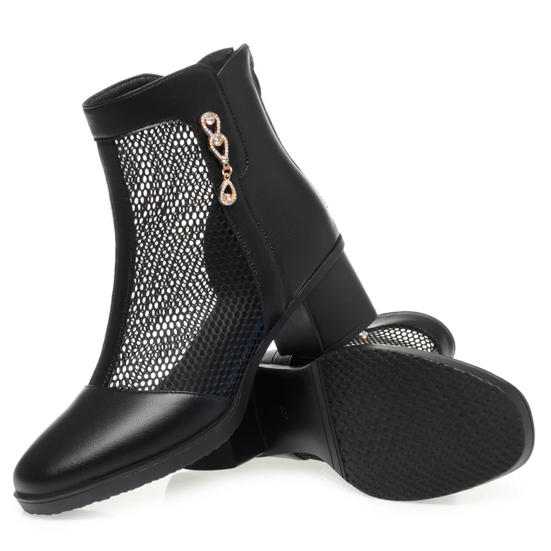 AIYUQI Women Summer Boots Spring Casual Women Mesh Boots Genuine Leather British Style Mesh Boots Women