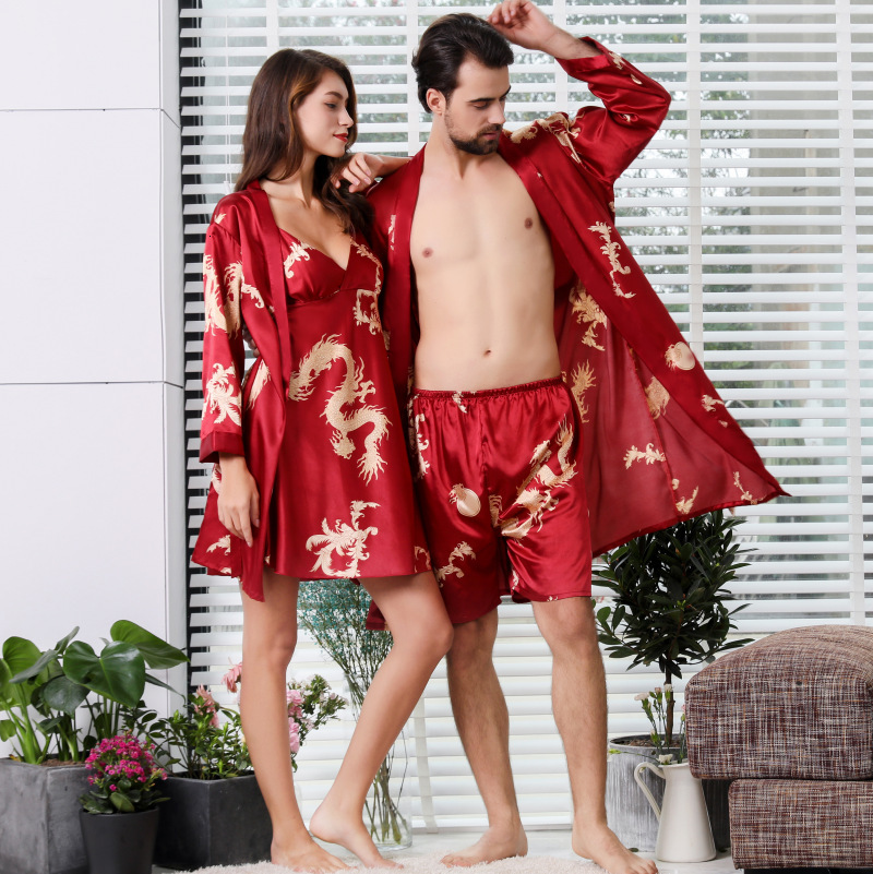 2025 Designer s trend new summer silk inspired couple pajamas men s kimono bathrobe cardigan wool sweater bathrobe