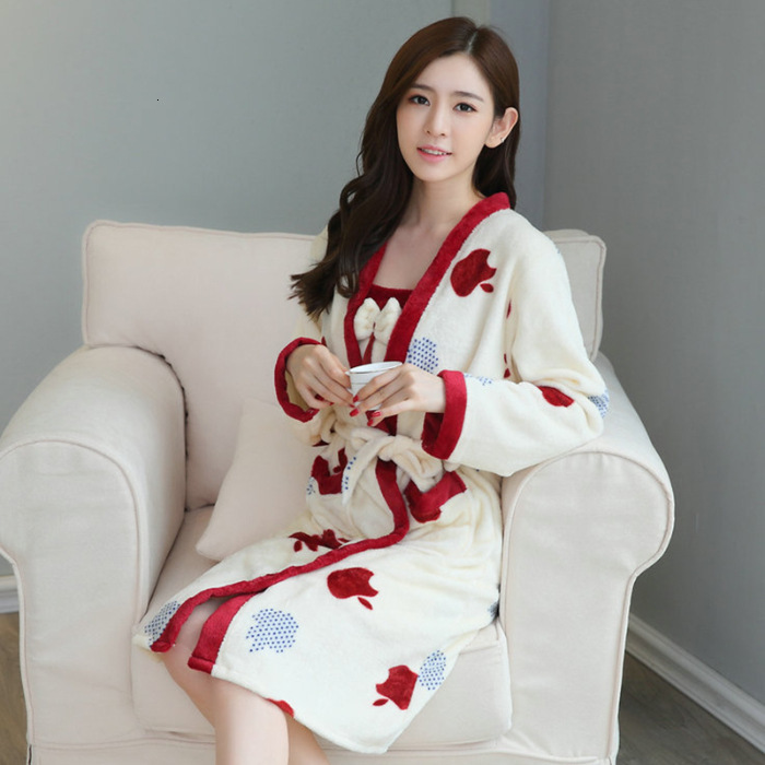 2025 Designer s new winter flannel fashion cartoon suspender two piece kimono sleepwear women s set bathrobe