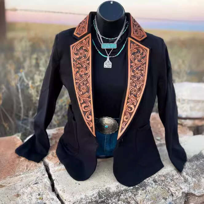 European and American printed women's top small suit jacket 2024 new casual fashion trend clothing