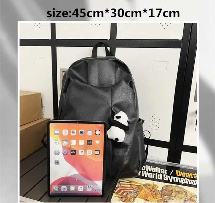 Black and white panda couple backpack large capacity PU leather waterproof school backpack teenage boys and girls middle school backpack 241206