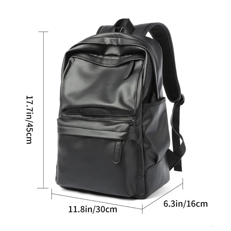 Mens backpack Pu leather fashionable waterproof travel bag casual 14 inch laptop backpack 241206