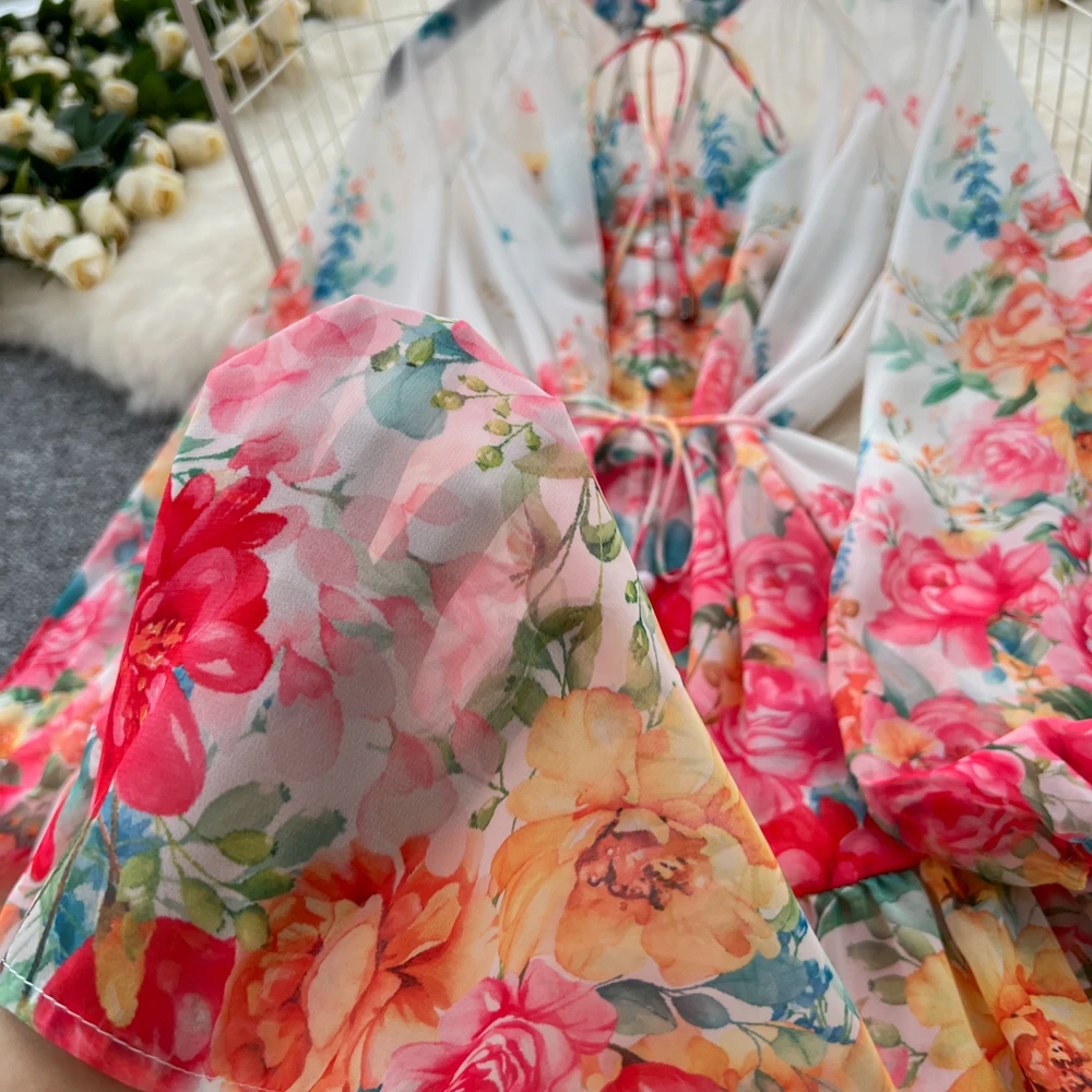 Dresses Summer Autumn Holiday Ral Long Sleeve Chiffon Short Dress Women Vintage Fashion Party Vestidos 2025