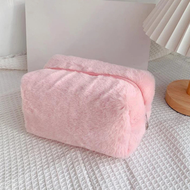 1 solid color fur makeup bag suitable for women organizer of soft travel bags essential young womens 241206
