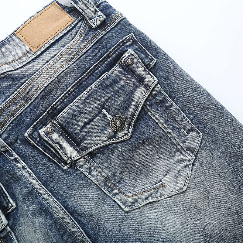 American style spicy girl retro slim fit heavy water washed old cat paw scratch flared jeans women's micro elastic mid waist pants 2024 new casua