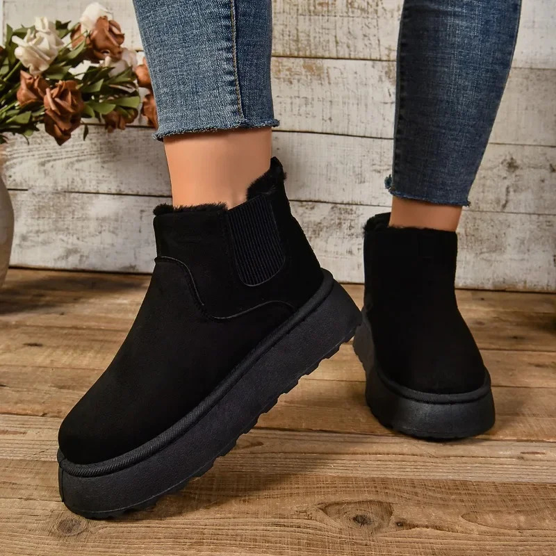 Plus Size 44 Womens Snow Boots Winter Plush Warm Casual Shoes Suede Fur Flat Platform Chelsea Ankle 2025 241206