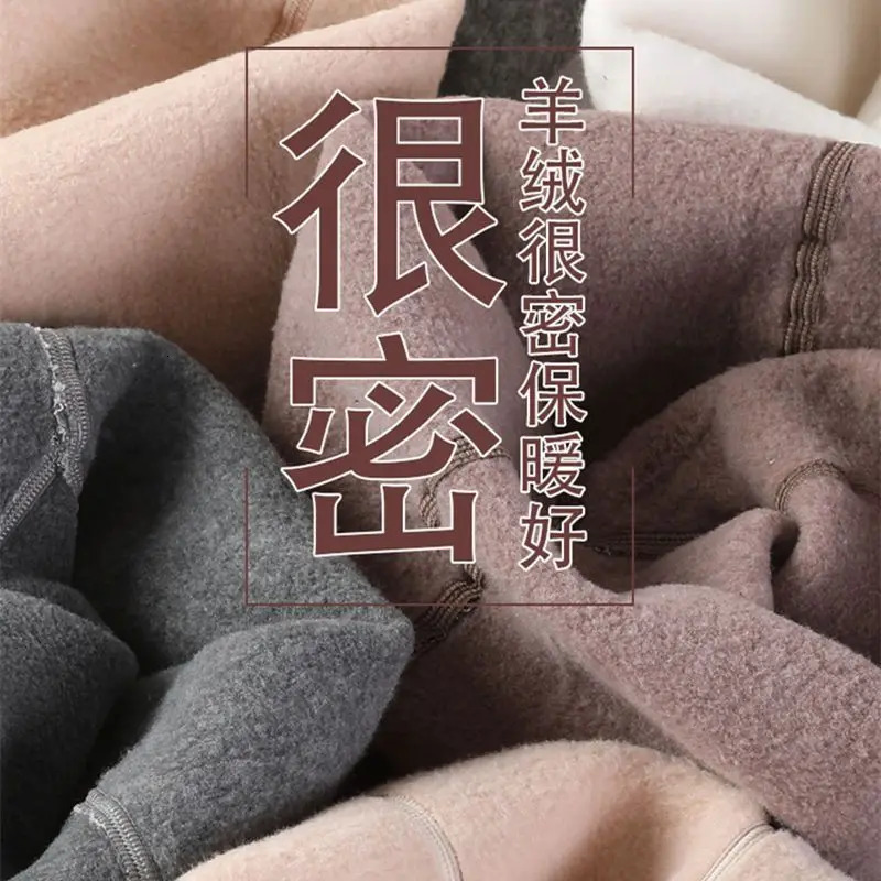 Autumn Winter Womens Long Legs Plush Thick Pants High Waist Pantyhose Grey Warm Cotton Womens Pants 241206