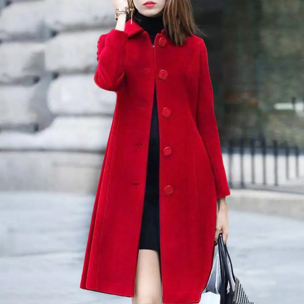 Elegant Soft Women Coat MidLength SingleBreasted Turndown Collar Cardigan Plus Size Warm Lapel Winter Jacket 241202