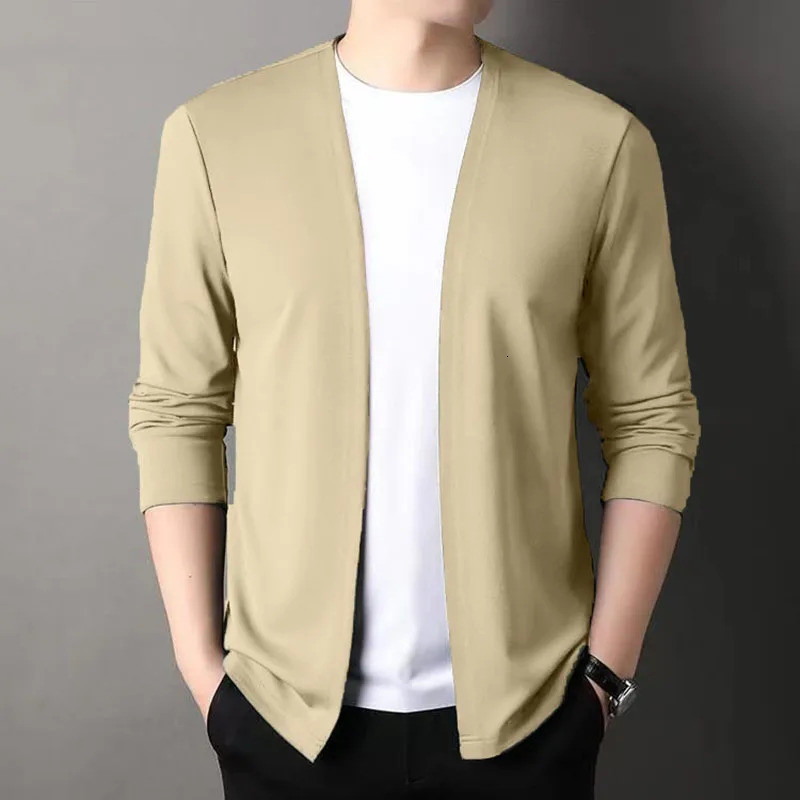 Ultra thin cardigan spring and autumn thin coat casual long sleeved trendy version mens fashion solid color ultra-thin cardigan mens clothing 241205
