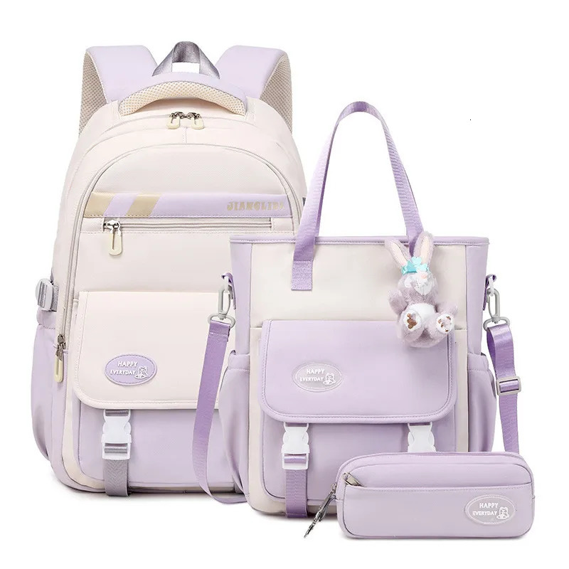 Cute Student Backpack 3-Piece/Set Harajuku Kawaii Student Backpack Teen Girl Handbag Large Capacity Rucksack 241206
