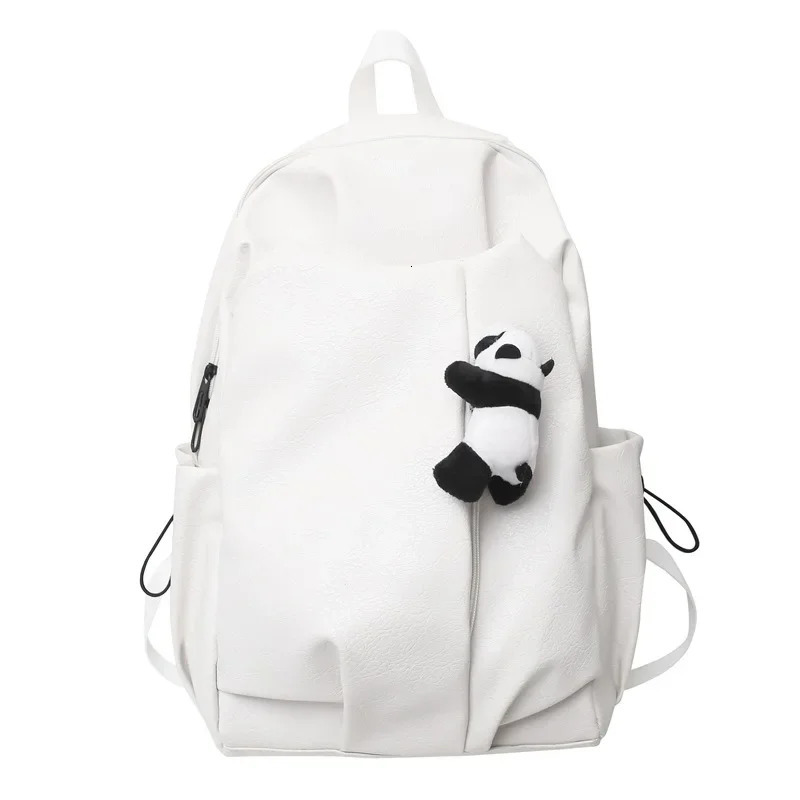 Black and white panda couple backpack large capacity PU leather waterproof school backpack teenage boys and girls middle school backpack 241206