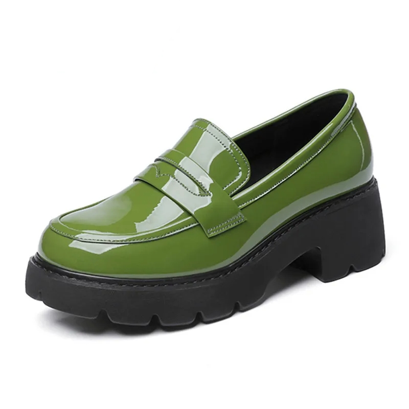 AIYUQI Loafers Shoes Women Genuine Leather Spring Platform Women Plus Size Shoes British Style Fashion Green School Shoes Women