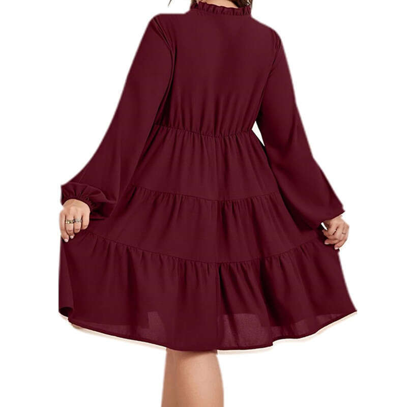 European American Spring/Summer Solid Color Sleeve Lace Up Large Size Women's Long Dress 2024 New Collection of Casual and Versatile Fashion Clot