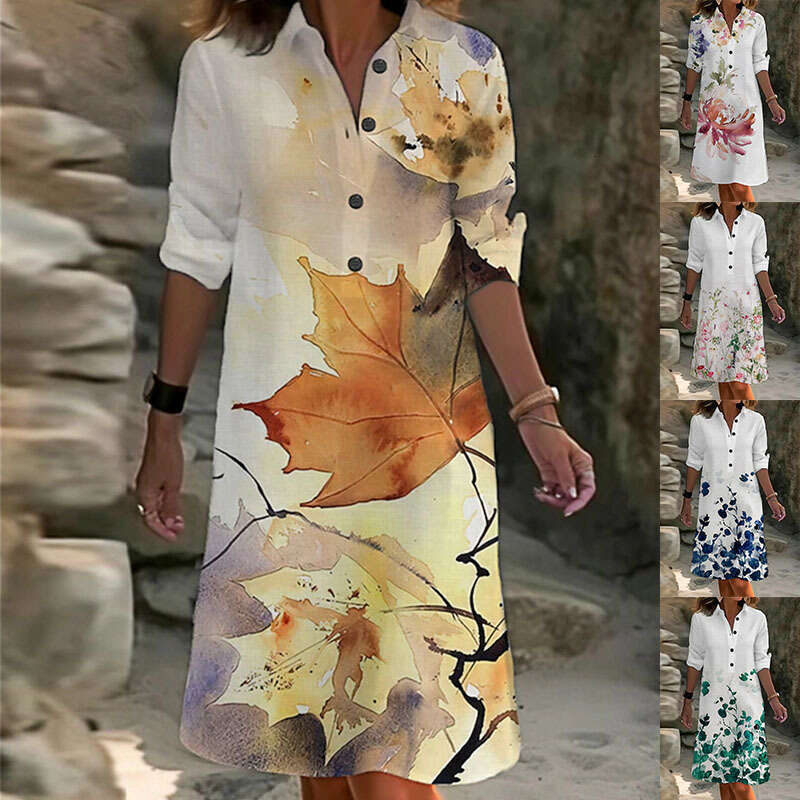 European American autumn and winter casual positioning printed shirt collar splicing long sleeved jumpsuit 2024 temperament versatile new trendy cloth