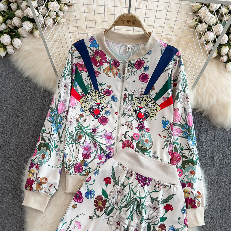 New Fashion Autumn Winter Printed Long Sleeve Zipper Jacket + Jogger Pants Casual Women Tracksuits Clothing Sets