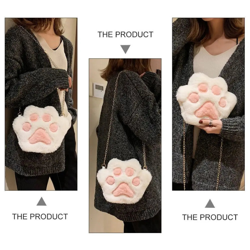 Cute Plush Shoulder Bag Cat Claw Chain Messenger 241206
