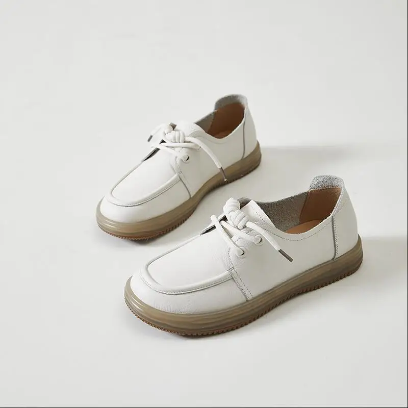 AIYUQI Genuine Leather Sneakers Women Lace-up Women Loafers Casual Flat Cow Tendon Sole Nurse Shoes Women