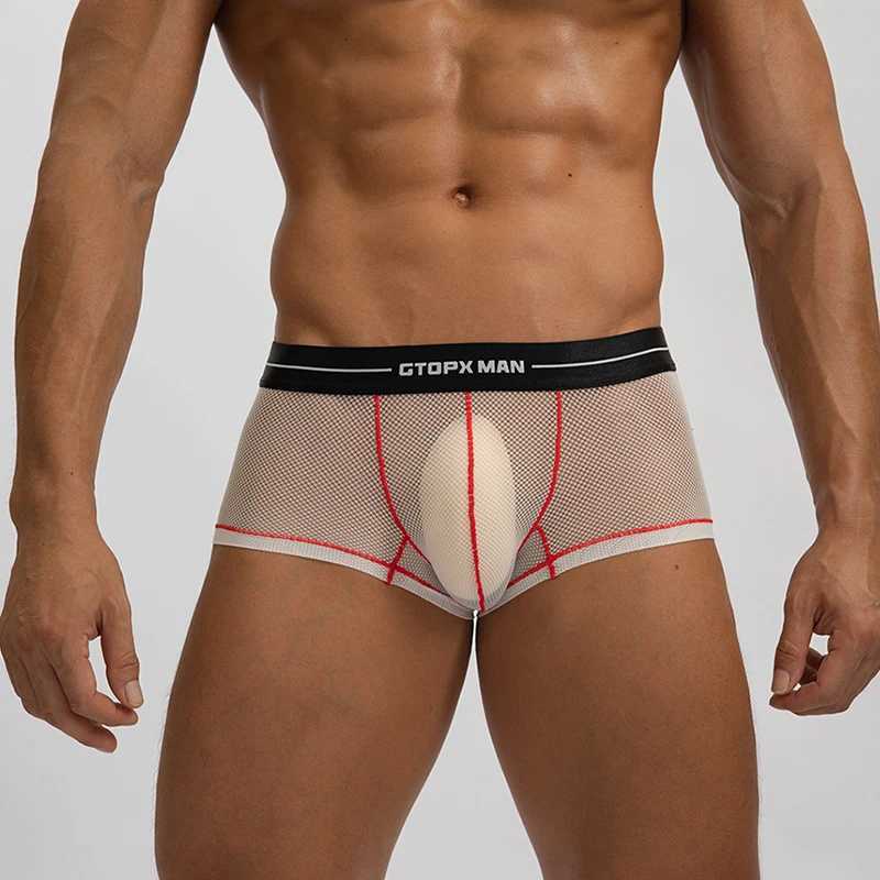 Sexy Ice Silk Mens Underwear Seamless Ultra Thin Full Mesh Boxing Shorts Mens Breathable Quick Drying Hollow Underwear X241207