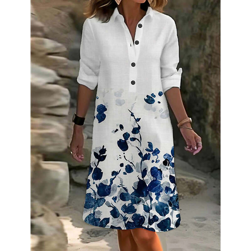 European American autumn and winter casual positioning printed shirt collar splicing long sleeved jumpsuit 2024 temperament versatile new trendy cloth