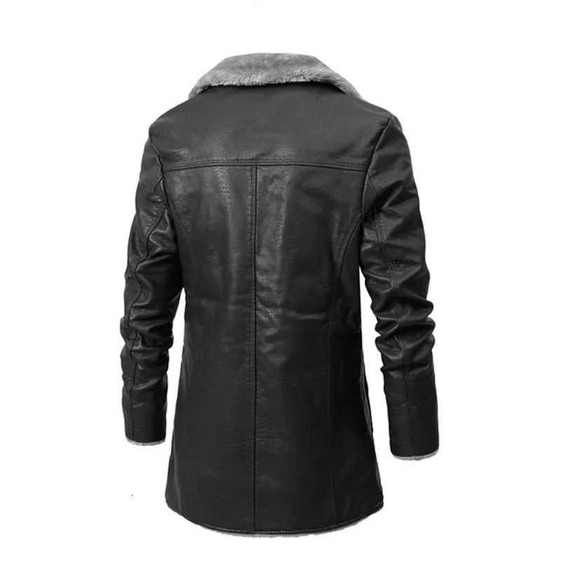 2023 Men Winter Long Thick Fleece PU Leather Jacket Fashion Suit Collar Mens Windbreaker Coats 241202