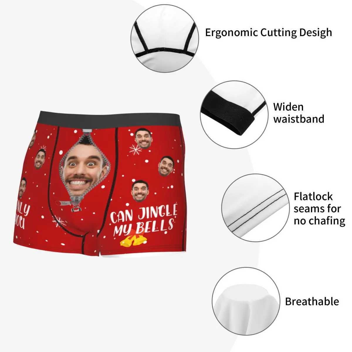 Christmas Gift Customization Facial Personalized Photo Mens Long Underwear Boxing Shorts Printed Soft Underwear X241207
