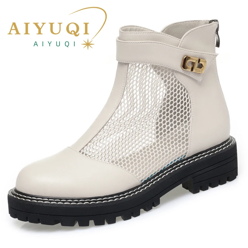 AIYUQI Female Summer Boots British-style Spring Genuine Leather Casual Women Mesh Boots Fashion Ladies Shoes