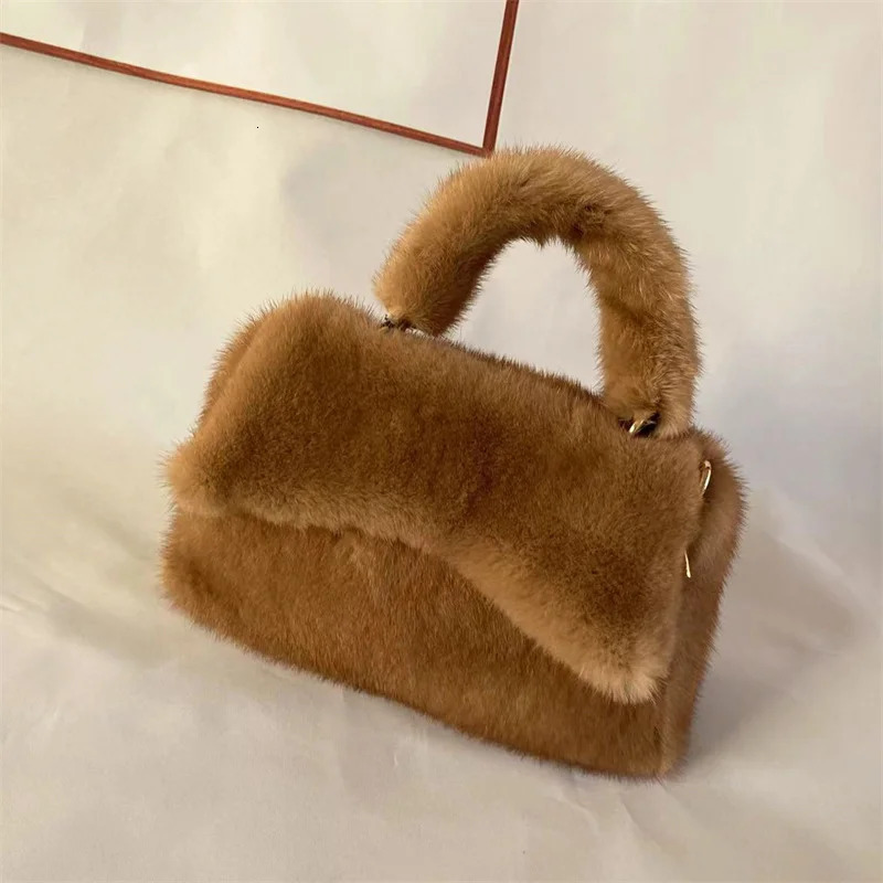 Womens mink fur bag solid color handbag plush casual womens handbag shoulder bag fashionable and exquisite shopping bag 241206