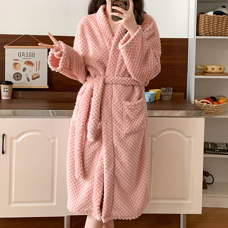 2025 Designer fashion s new autumn and winter pajamas women s coral fleece pajamas bathrobes solid color minimalist high end flannel home wear