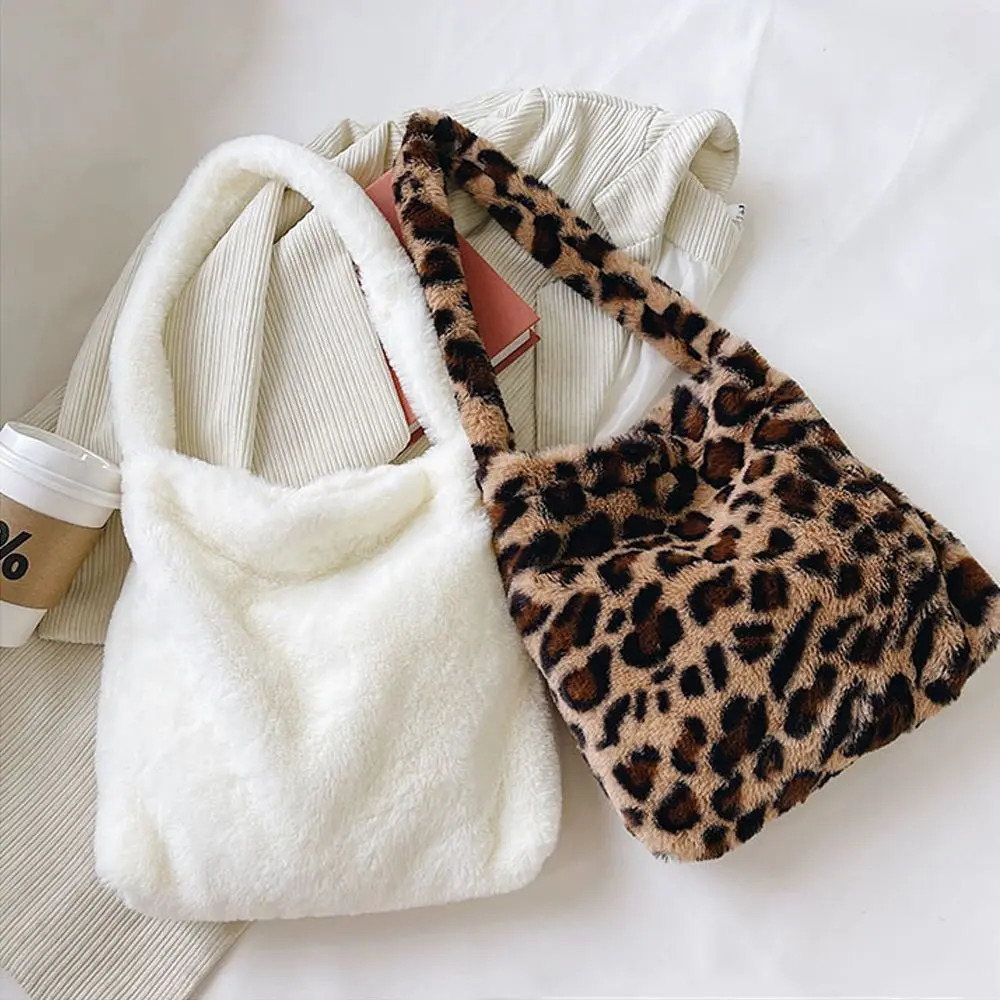 Fashion womens denim printed mini shoulder bag winter plush underwear leopard print zebra pattern fluffy handbag small wallet 241206