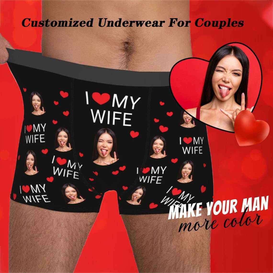 I Love My Wife Boxing Custom Underwear for Men Boyfriend Husband Boxing Underwear with Fun Face Gift Valentines Day X241207