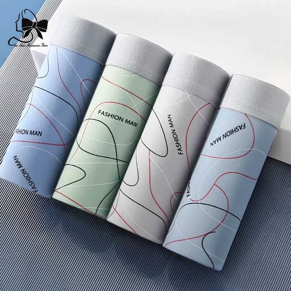 Comfortable shorts mens underwear mens printed underwear U-shaped underwear solid breathable boxer mens large-sized sexy X241207