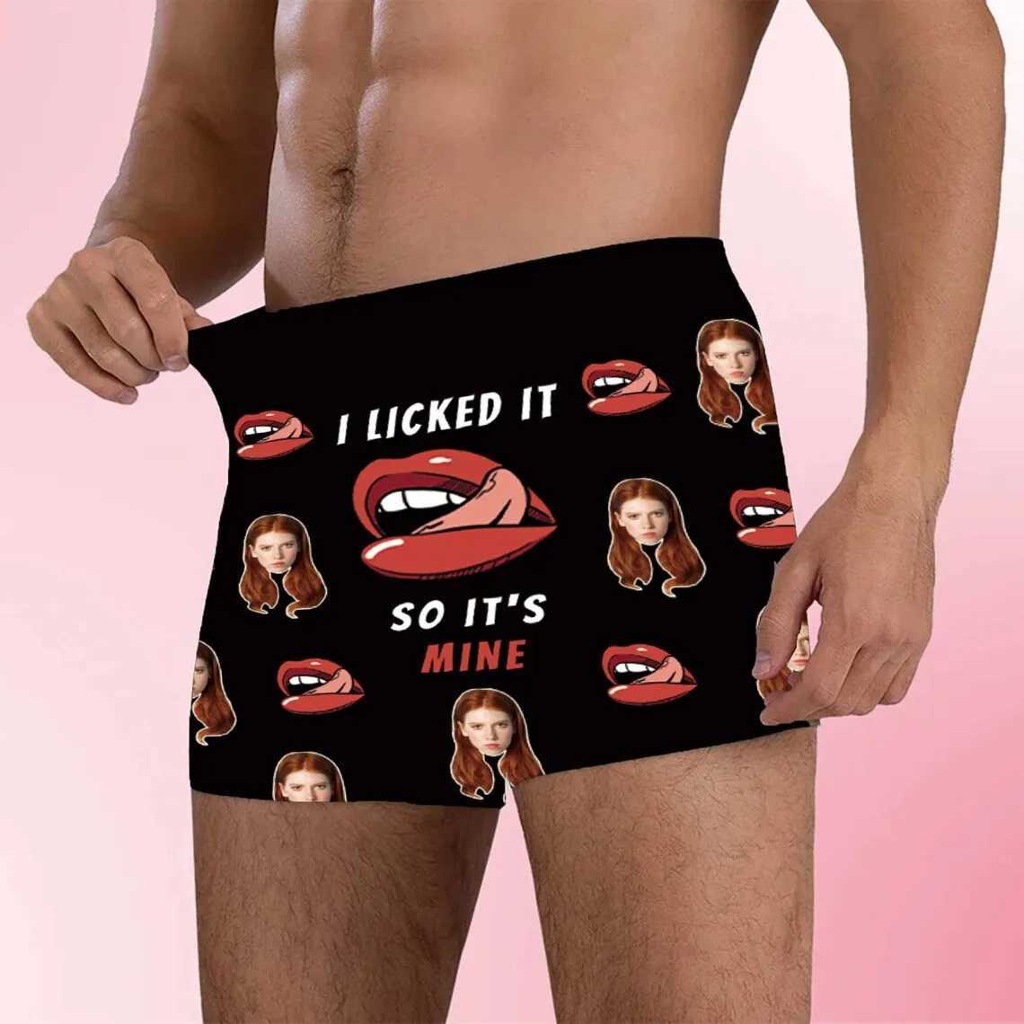 Customized girlfriend face I lick it boxer personalized mens boxer photo underwear Valentines Day love underwear shorts gift X241207