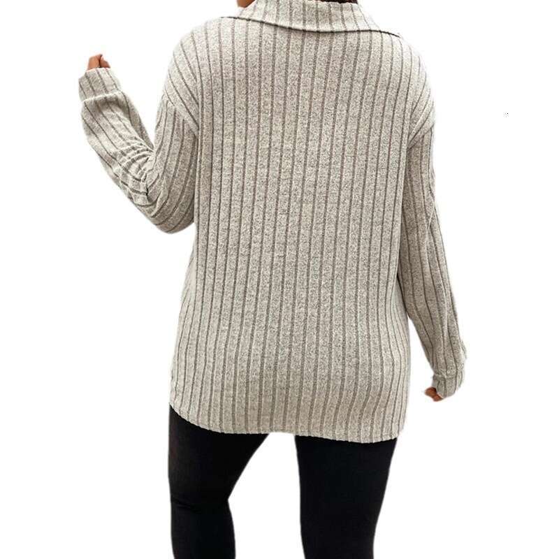 autumn and winter solid color plus size women's top V-neck long sleeved pit stripe brushed T-shirt loose 2024 temperament versatile new trendy cl