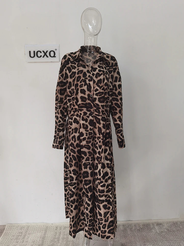 UCXQ Fashion Leopard Print Dress European Style Cotton Lamian Noodles Loose Full Elegant Dress Women Spring Summer 8682 241206