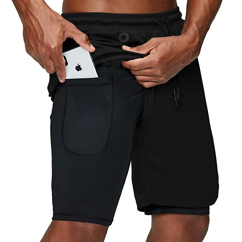 Running shorts mens 2-in-1 double-layer sports gym shorts quick drying fitness jogging shorts training summer mens shorts 241206