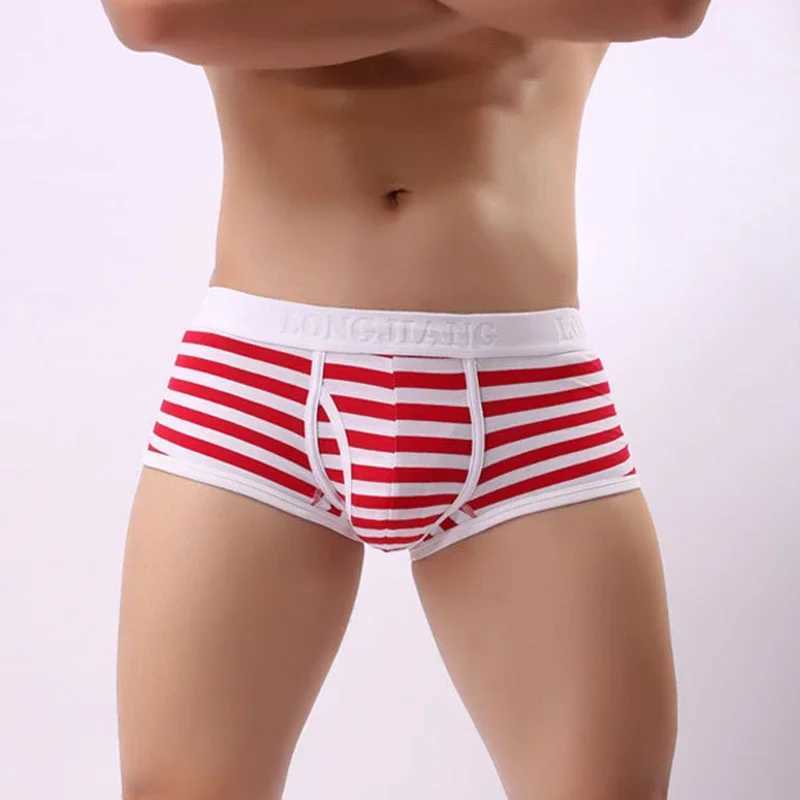 Cotton mens boxing mens soft penis U-bag underwear shorts breathable striped hot mens underwear X241207