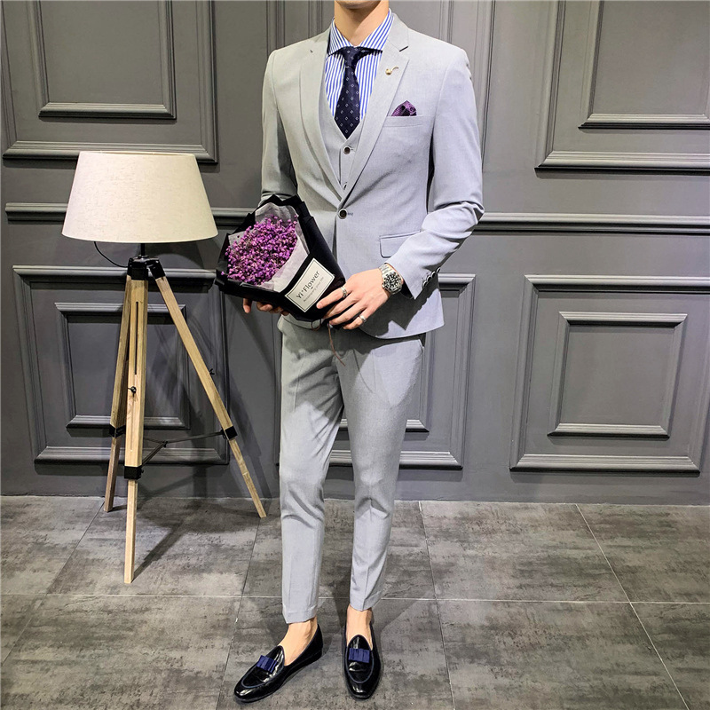 M1114 New Men's Suit Groom and Best Man Dress Set Korean Slim Fashion