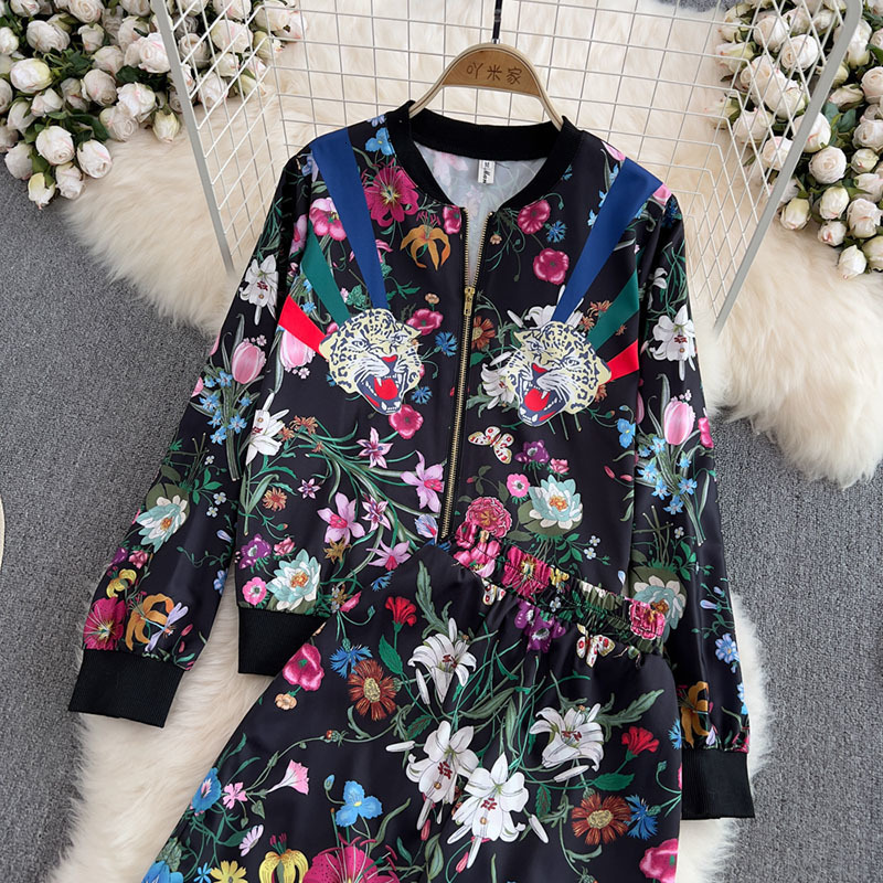 New Fashion Autumn Winter Printed Long Sleeve Zipper Jacket + Jogger Pants Casual Women Tracksuits Clothing Sets