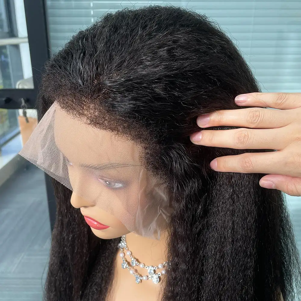 Kinky Straight transparent HD full Lace frontal Wig Human Hair 4C Edges Curly Natural Baby Hair Wig Yaki Straight Lace Front women Hair Wigs
