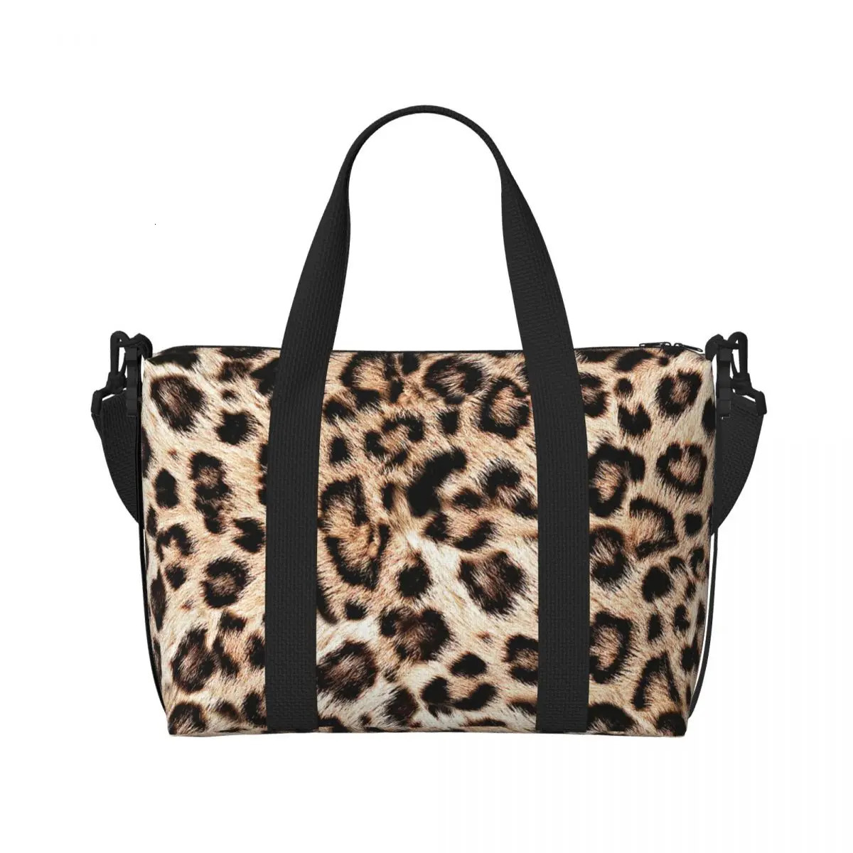 Custom Leopard Print Beach Tote Bag Women Large Gym Carry On Animal Skin Travel Shopping Bags 241203