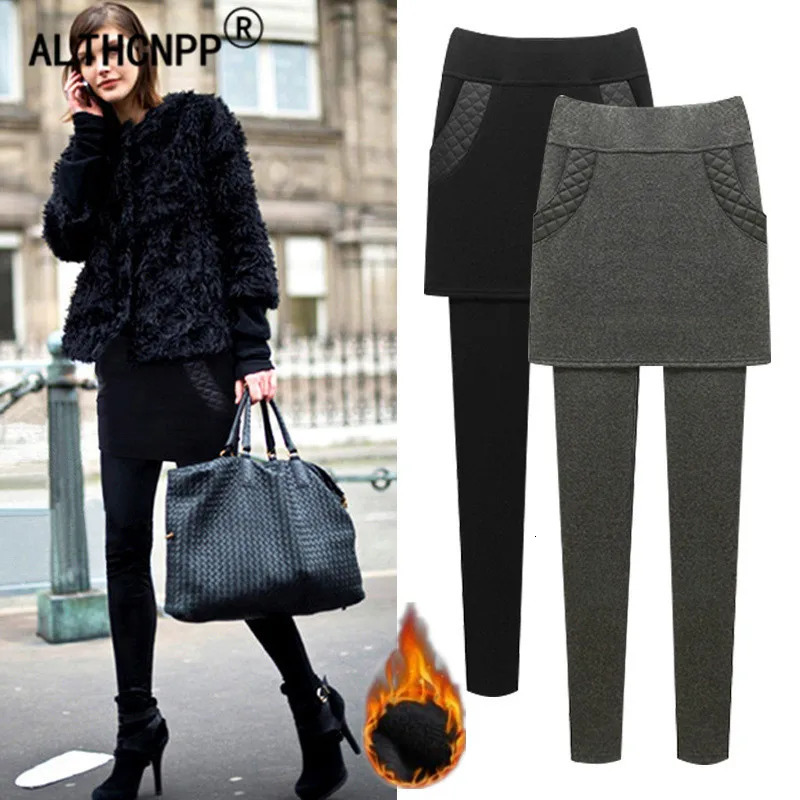 M-6XL Plus size velvet thick winter warm wool leg womens coat fake two-piece high waist push up legion 241206