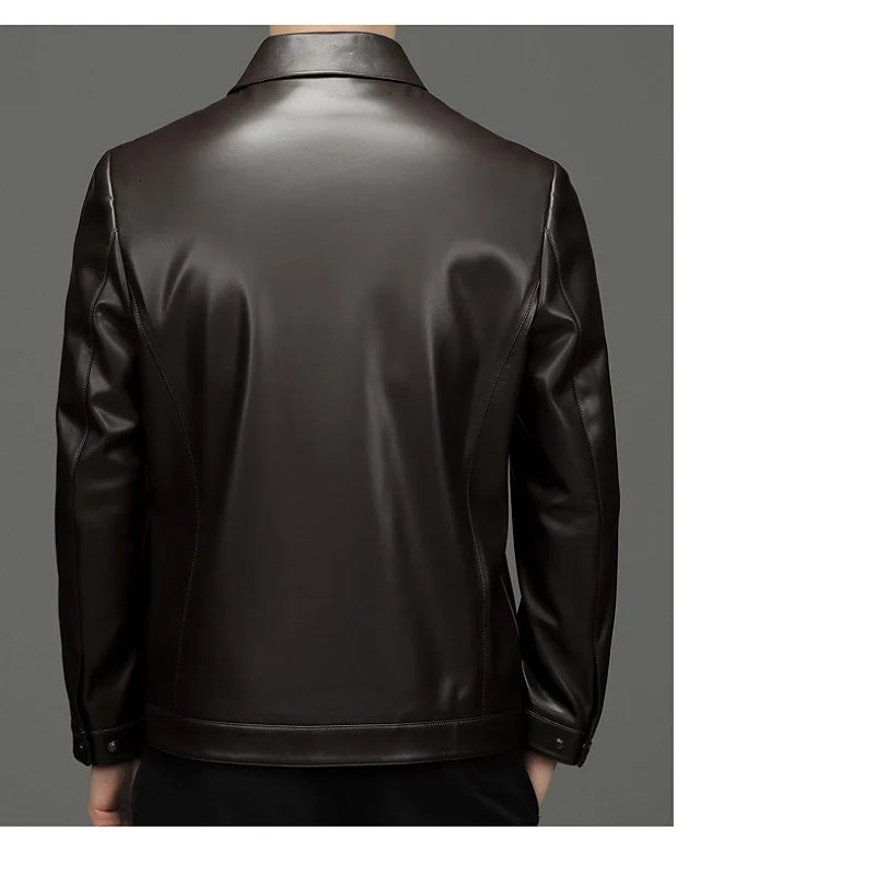 Leather jacket mens lapel stand collar slim fit solid color windbreaker autumn trendy motorcycle set windproof handsome s 241202