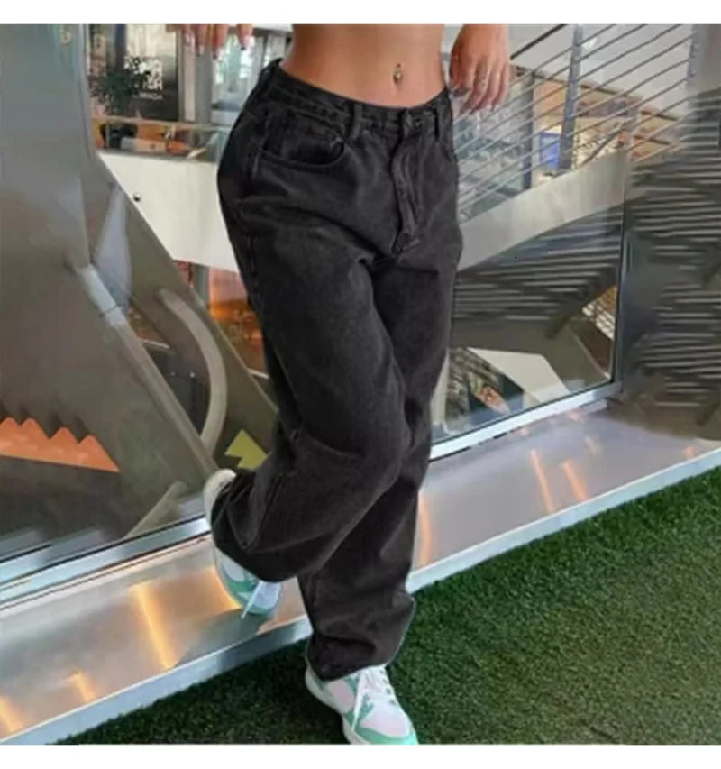 Womens Wide Leg Loose Slimming Jeans Retro Y2K Punk Low Waist Straight Street Style Pants Floor 241203