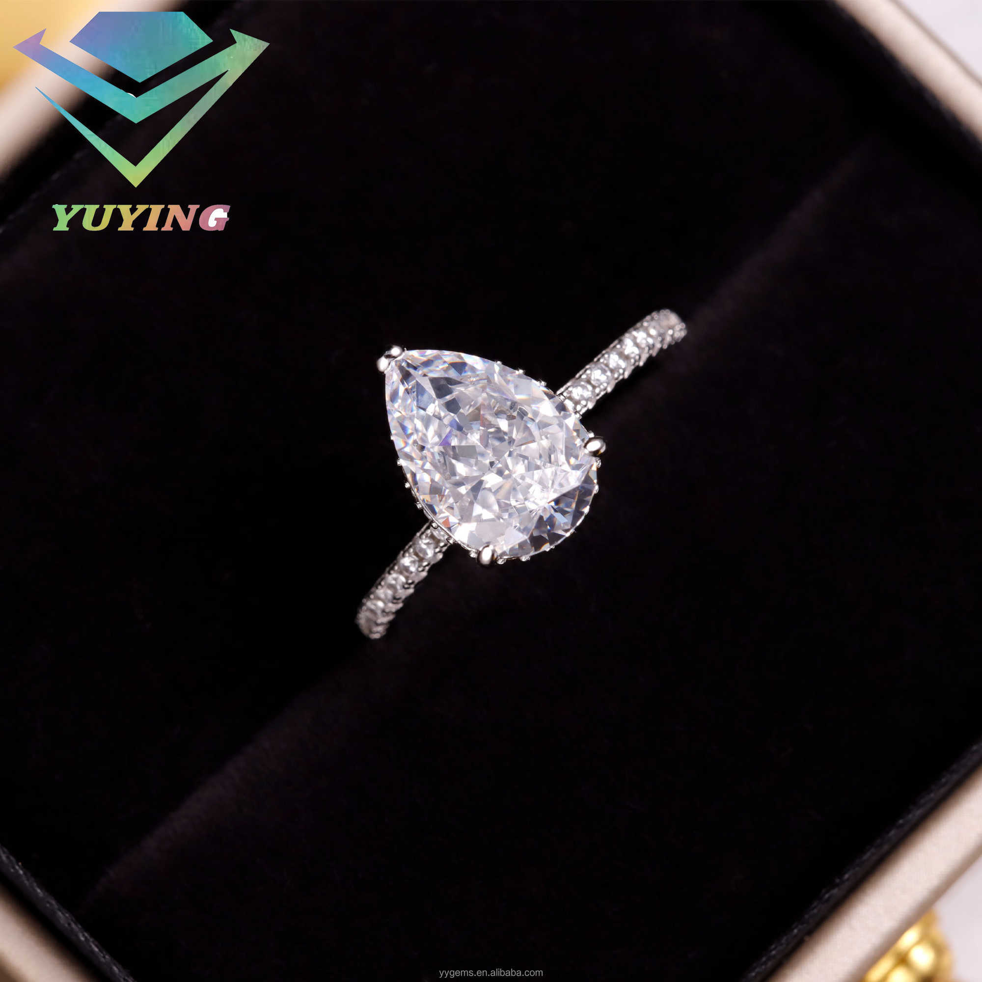 Fine jewelry Engagement Ring Real 14K White Gold 7x10mm Pear Cut Moissanite Diamond Wedding Ring