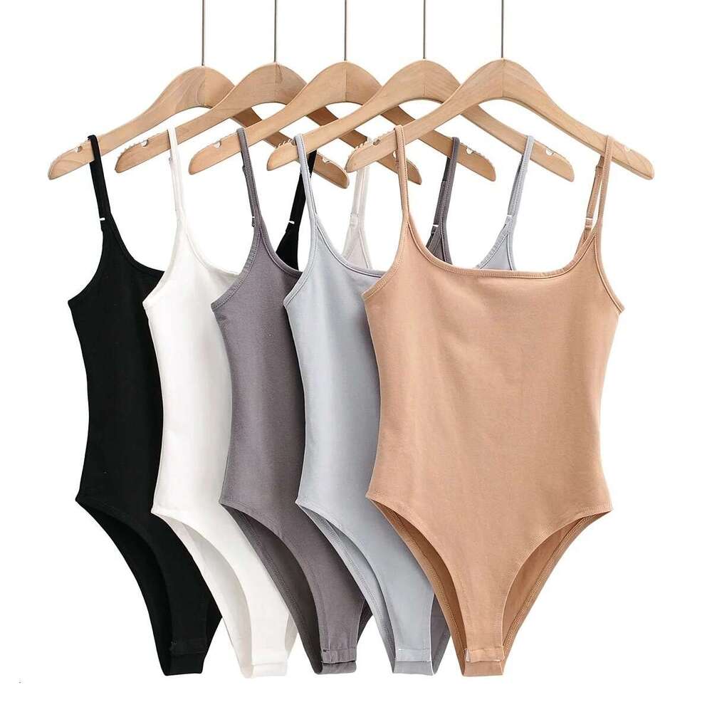 European and American INS summer U-neck elastic slim fit jumpsuit women's solid color tight camisole vest 2024 temperament versatile new trend cl